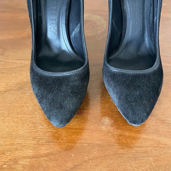 Burberry • black suede platform heels stiletto pumps point almond toe - Picture 3 of 11